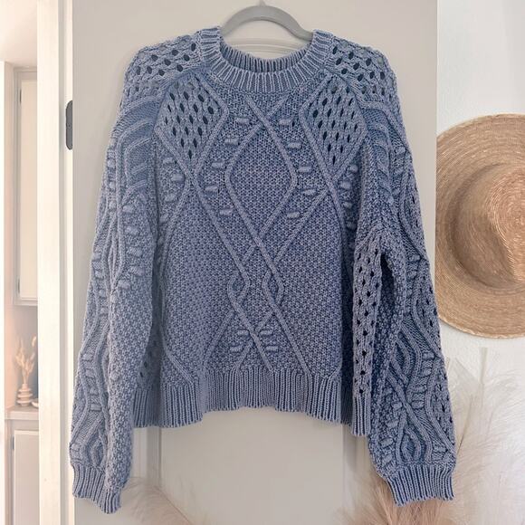 Wildfox Perf Chunky Sweater Monday Blues Bobbles Crewneck Boho Large Texture - Picture 2 of 6